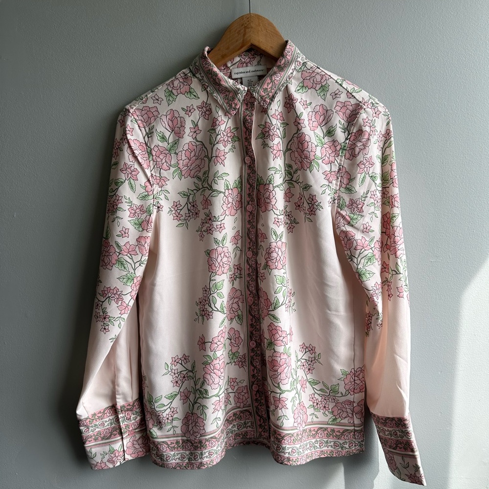 cupcakes & cashmere Pink Floral Collared Top